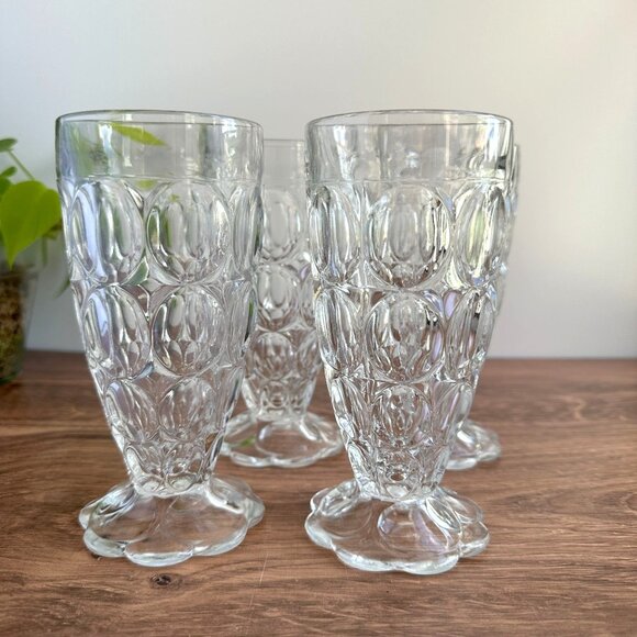 Vintage Jeannette Glass Tumblers, Clear Pressed Glass Set of 4 - Picture 1 of 9